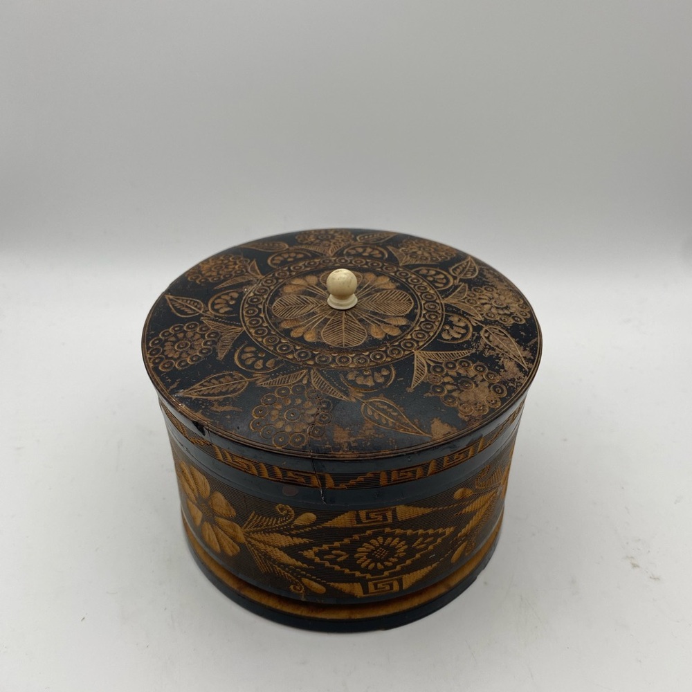 Vintage dark and light brown carved Decorative trinket Box